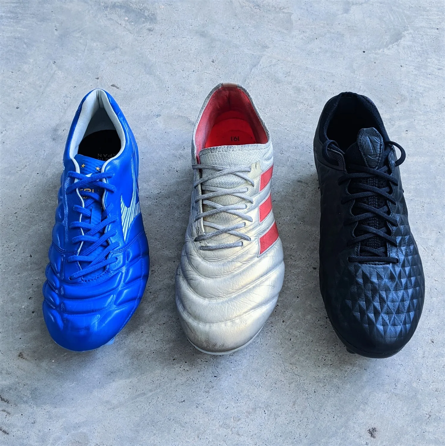 Leather football boots battle - adidas copa nike tiempo mizuno rebula cup